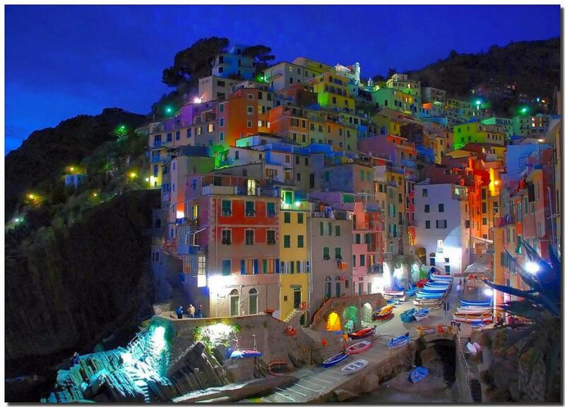 Colorful village at night