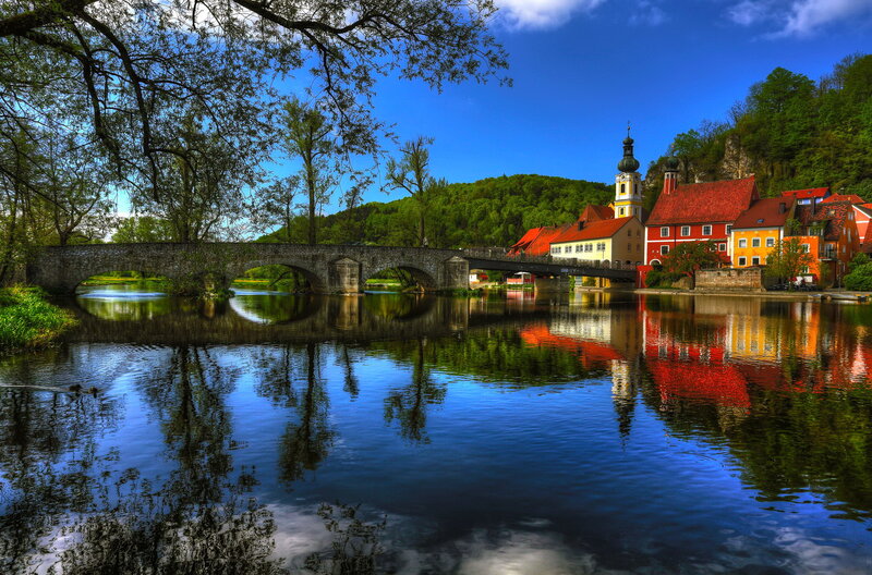 Colorful Village by River
