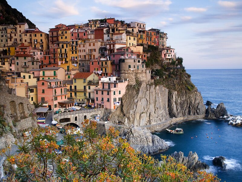 Colorful village on a cliffside