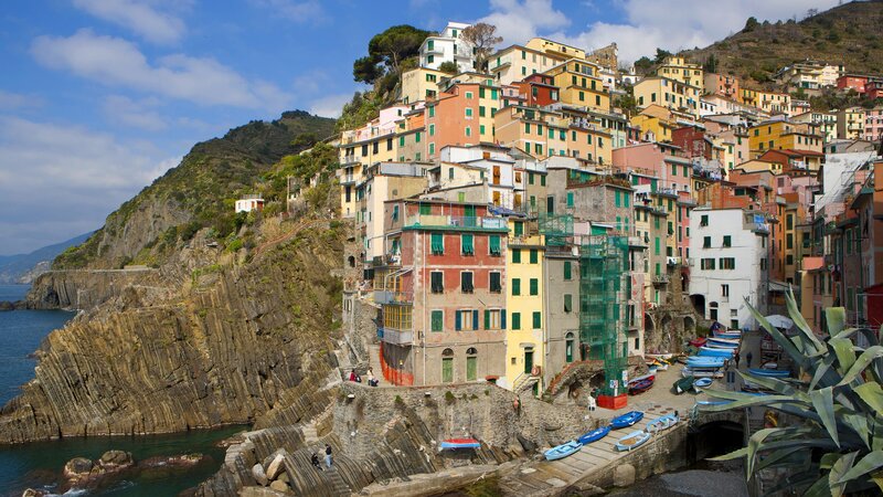 Colorful village on a cliffside