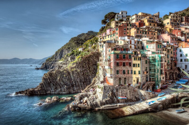 Colorful village on a cliffside