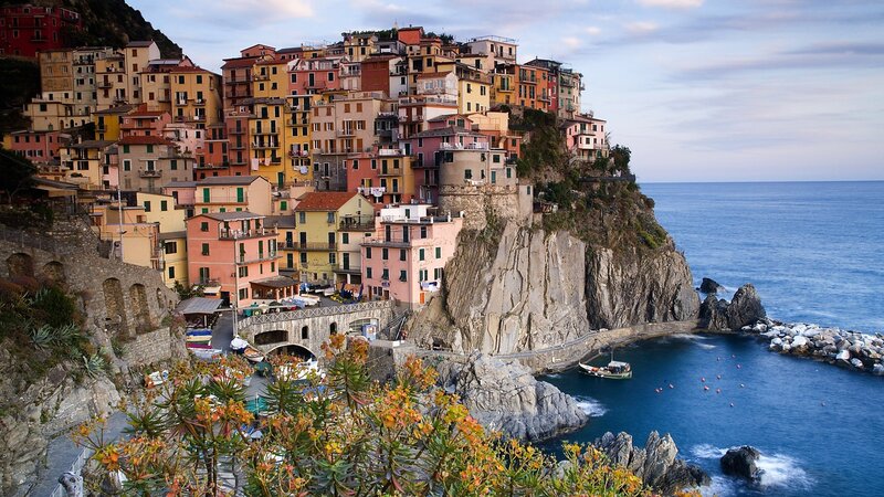 Colorful village on a cliffside
