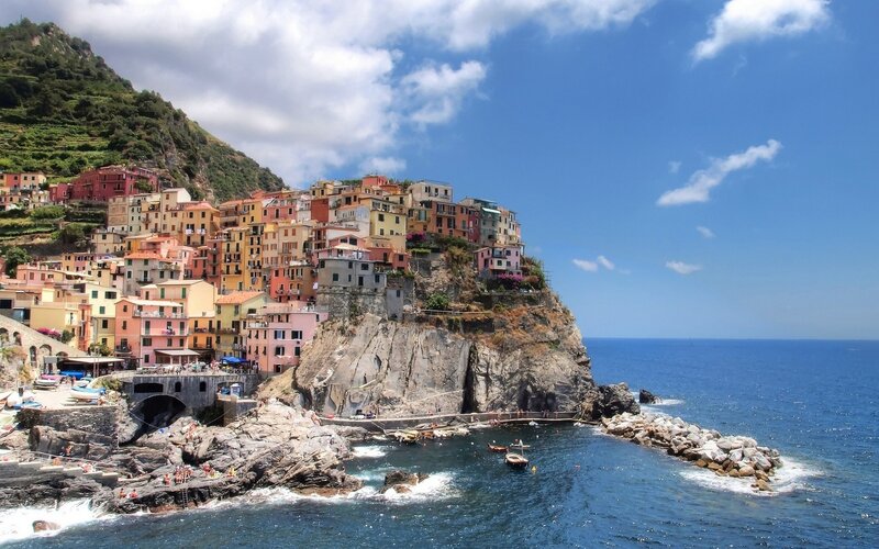 Colorful village on a cliffside