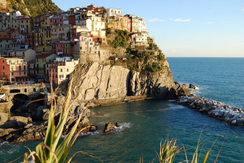 Colorful village on a cliffside