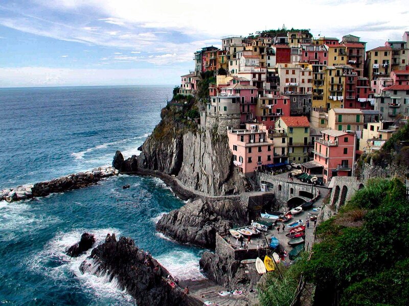 Colorful village on a cliffside