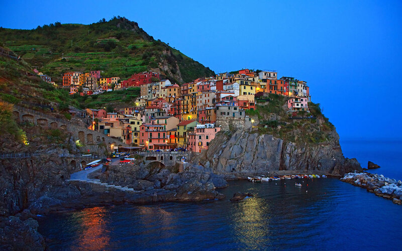 Colorful village on a cliffside