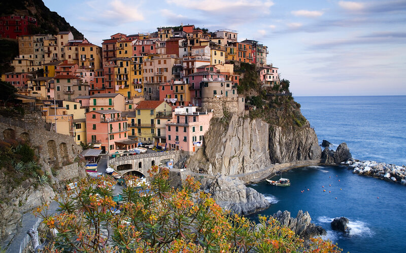 Colorful village on a cliffside