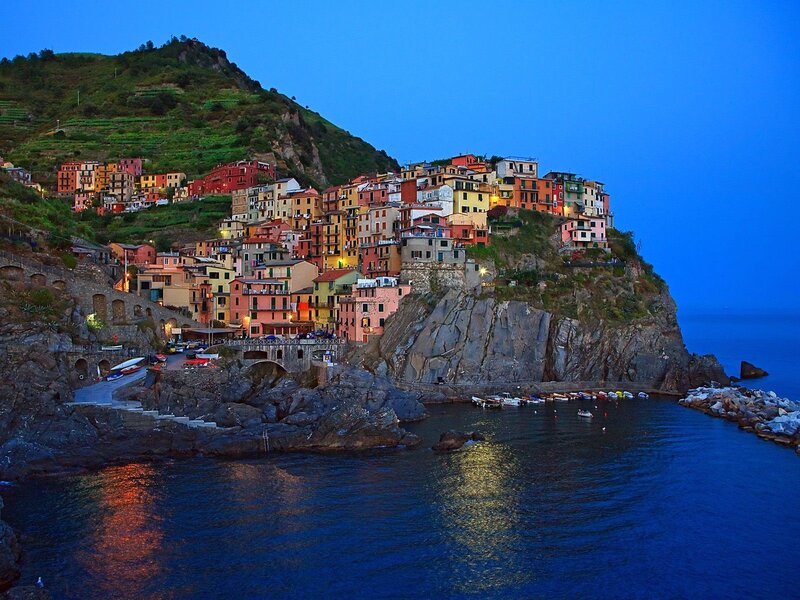 Colorful village on a cliffside