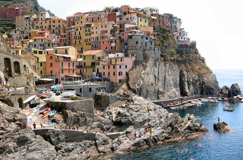 Colorful village on a cliffside