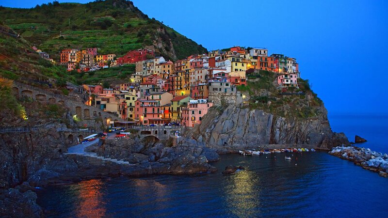 Colorful village on a cliffside