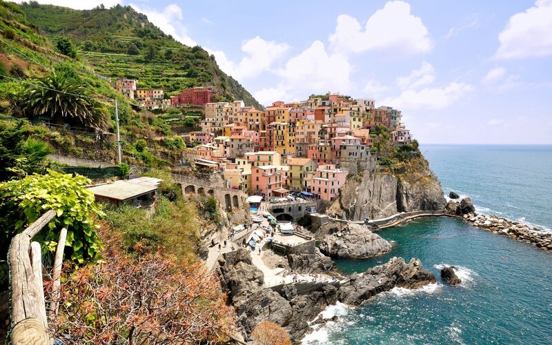 Colorful village on a cliffside