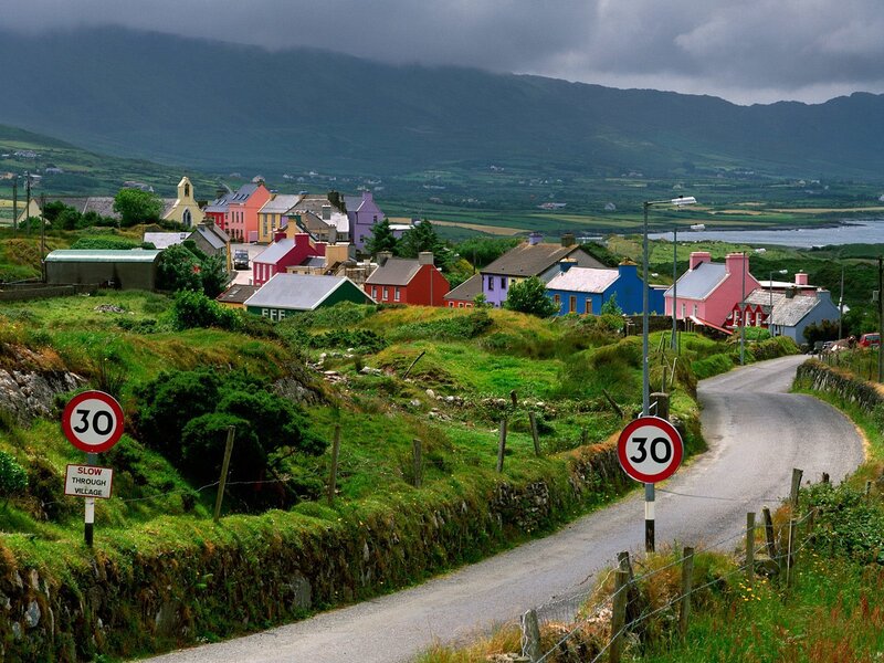 Colorful village on a hillside