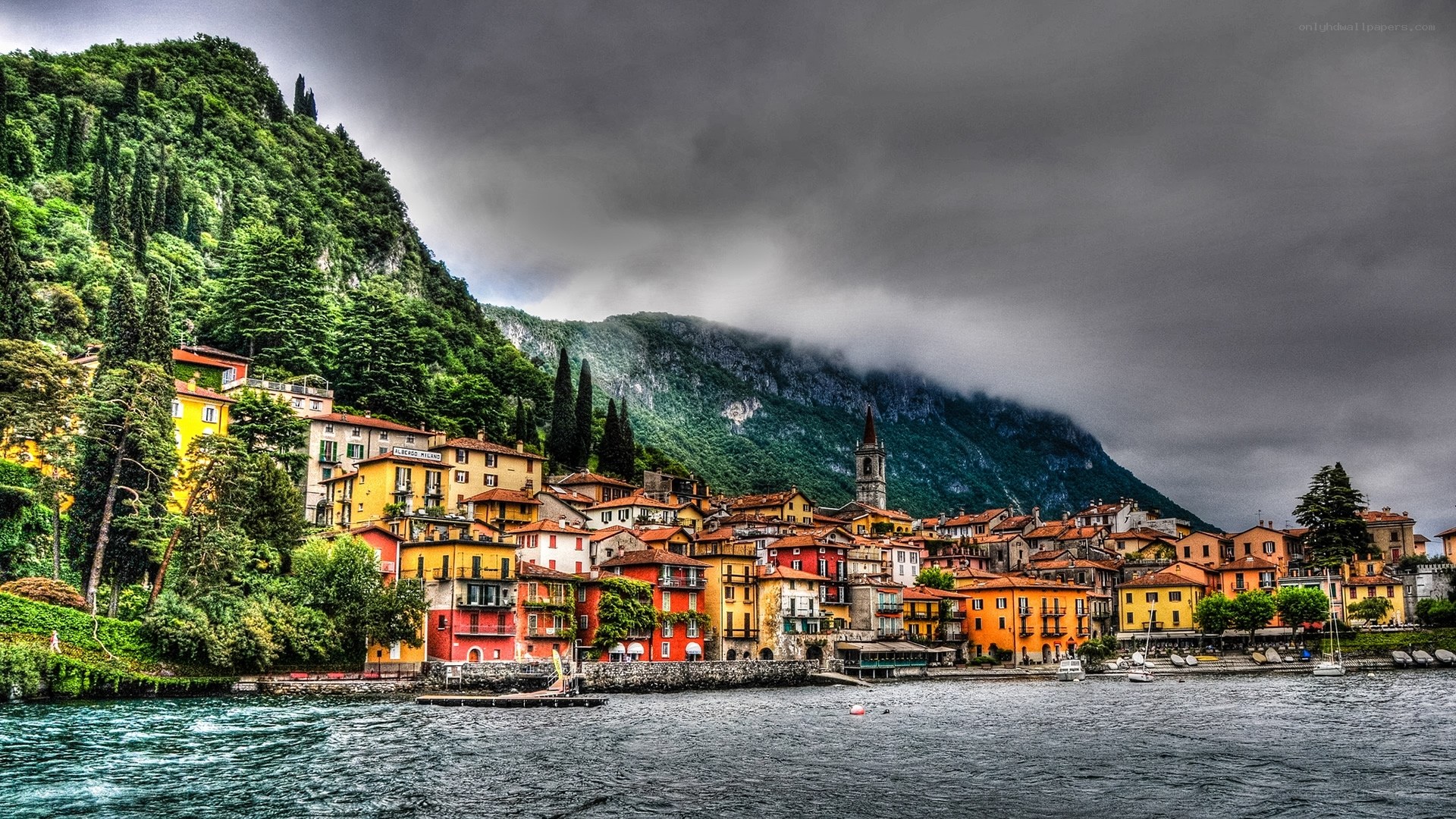 Colorful village on a lake