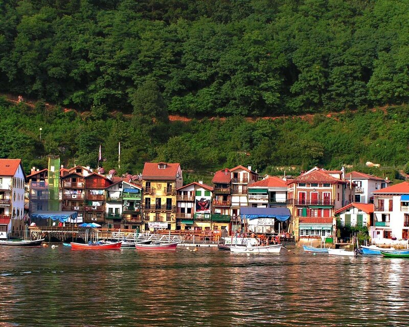 Colorful village on a river