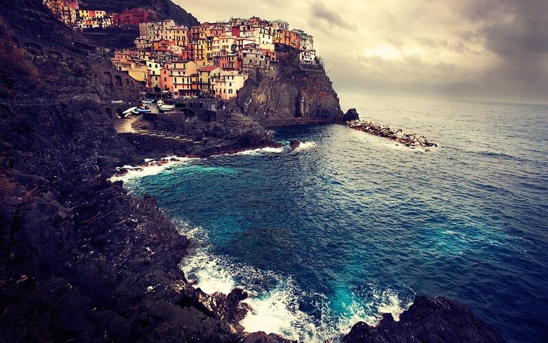 Colorful village on a rocky coast