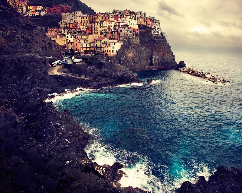 Colorful village on a rocky coast