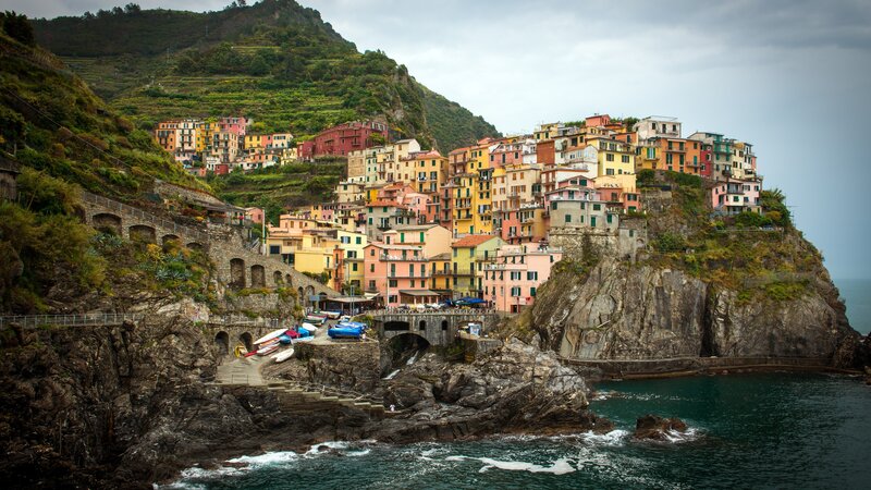 Colorful village on a rocky coast
