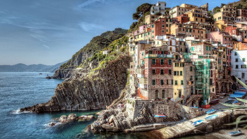 Colorful village on a rocky coast