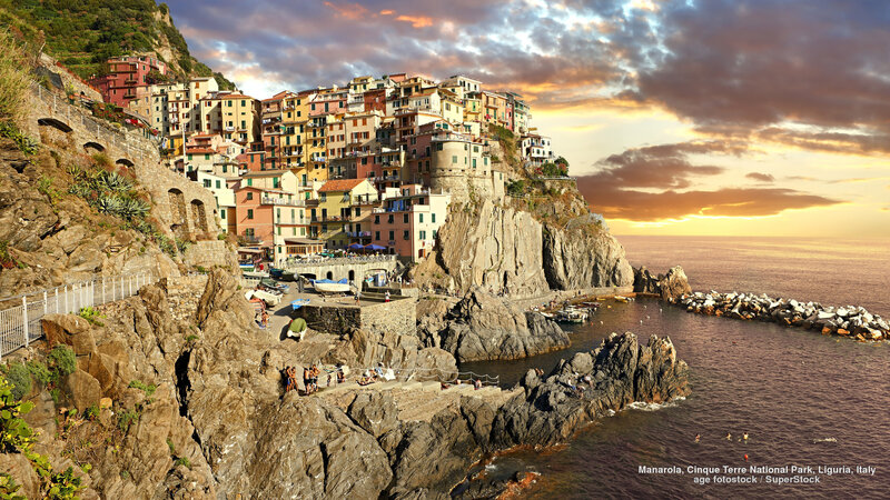 Colorful Village on Cliff — Orange