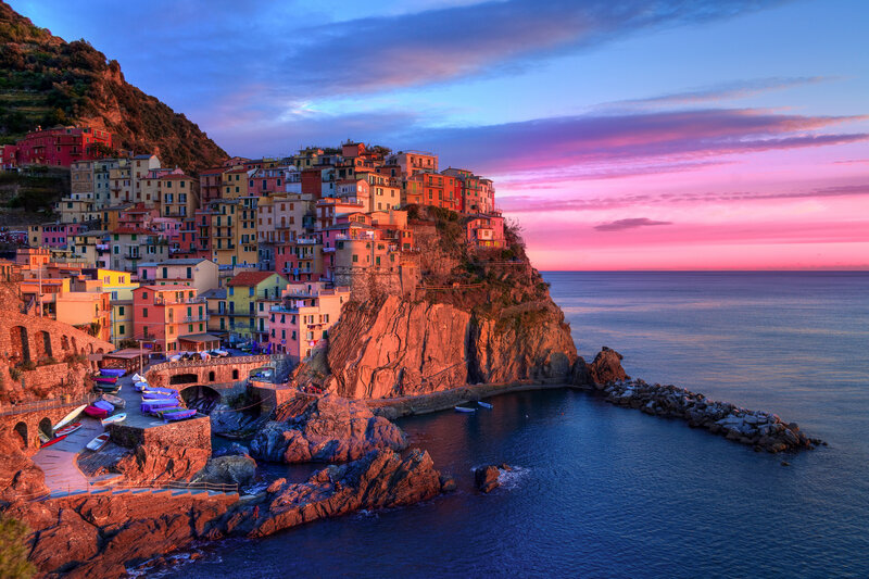 Colorful Village on Cliff — Pink