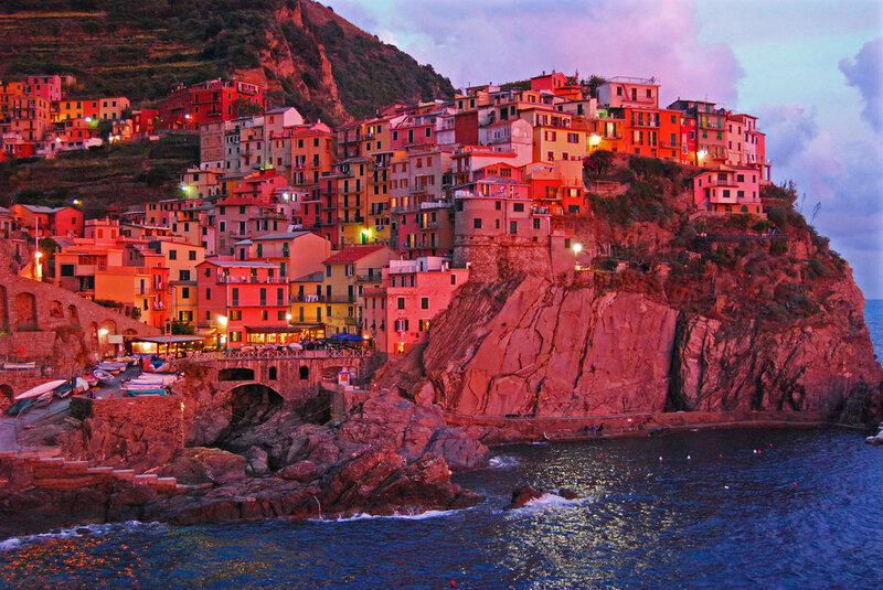 Colorful Village on Cliff — Red