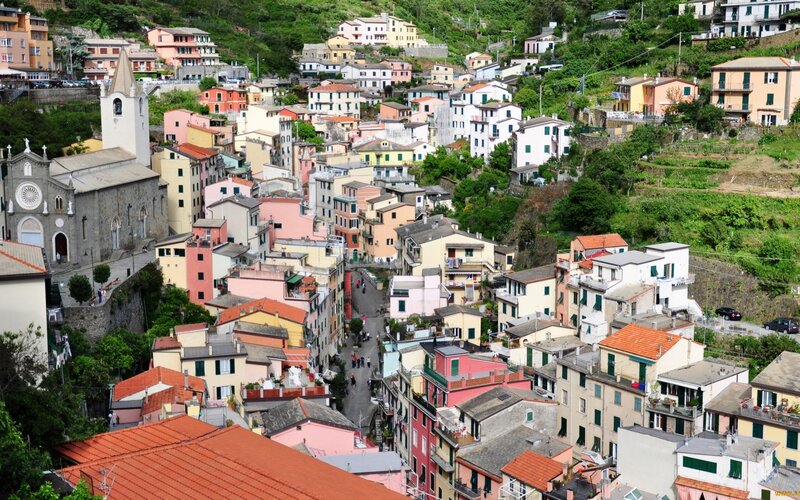 Colorful Village on Hillside