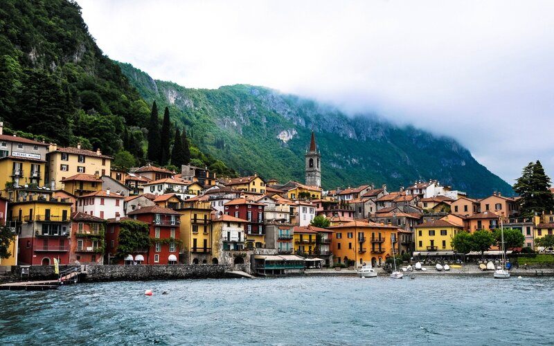 Colorful Village on Lake — Yellow
