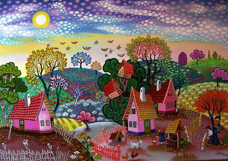 Colorful Village Scene