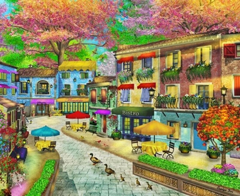 Colorful Village Street — Yellow