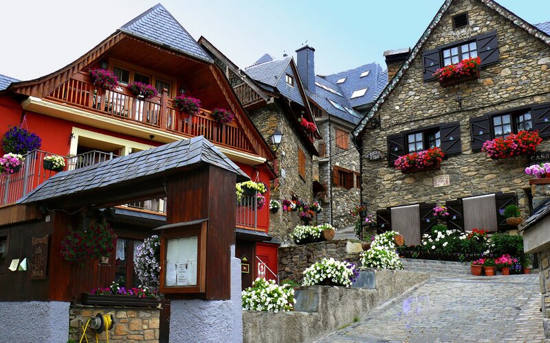 colorful village with stone houses