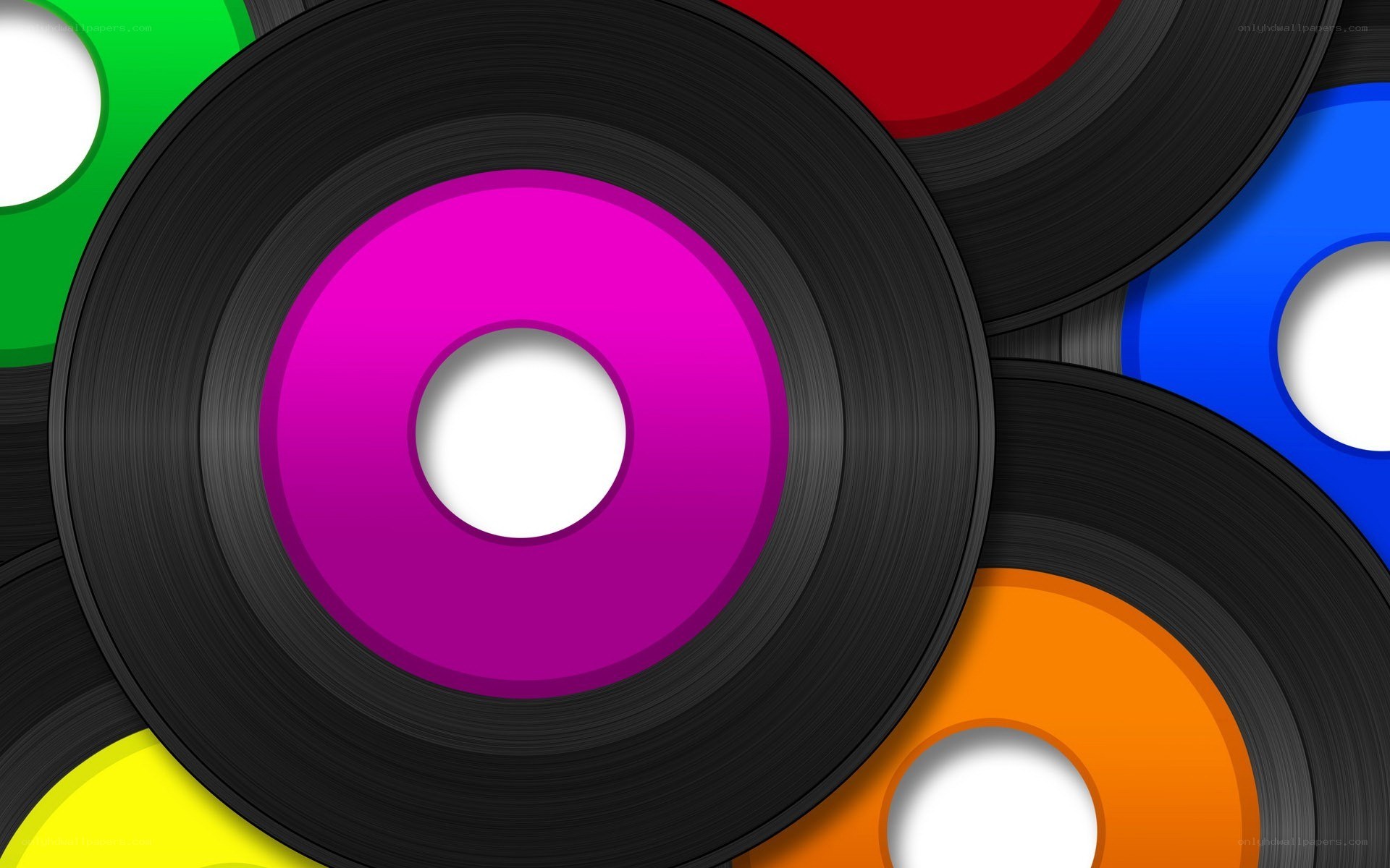 Colorful vinyl records collage