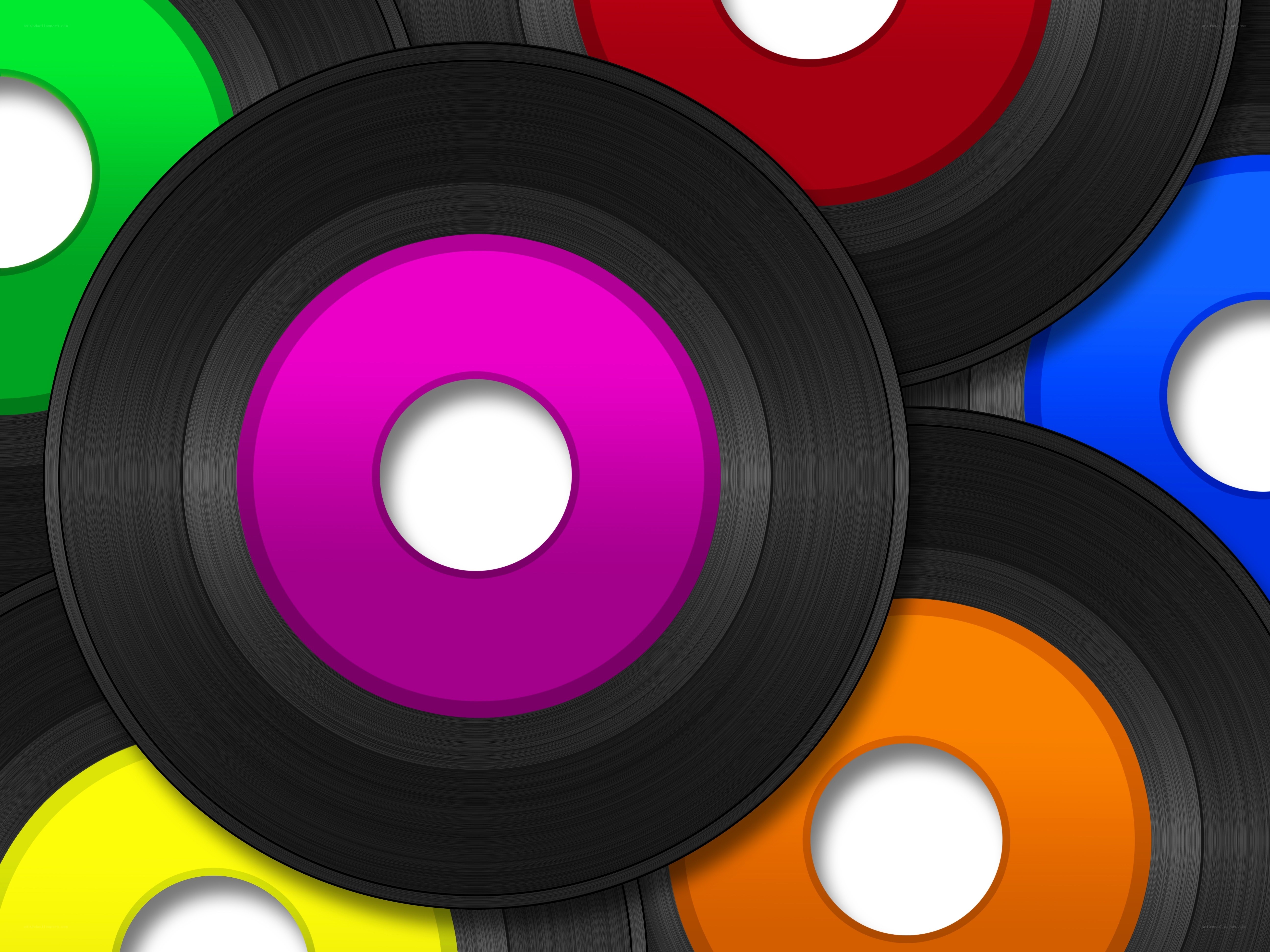 Colorful vinyl records collage