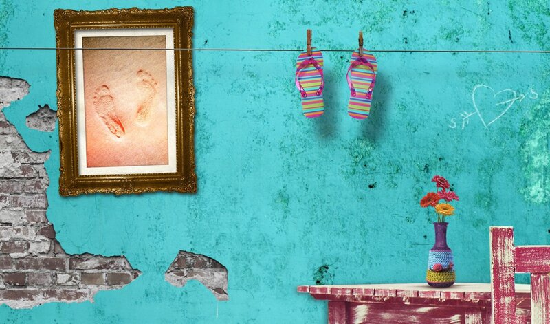 colorful wall with framed photo