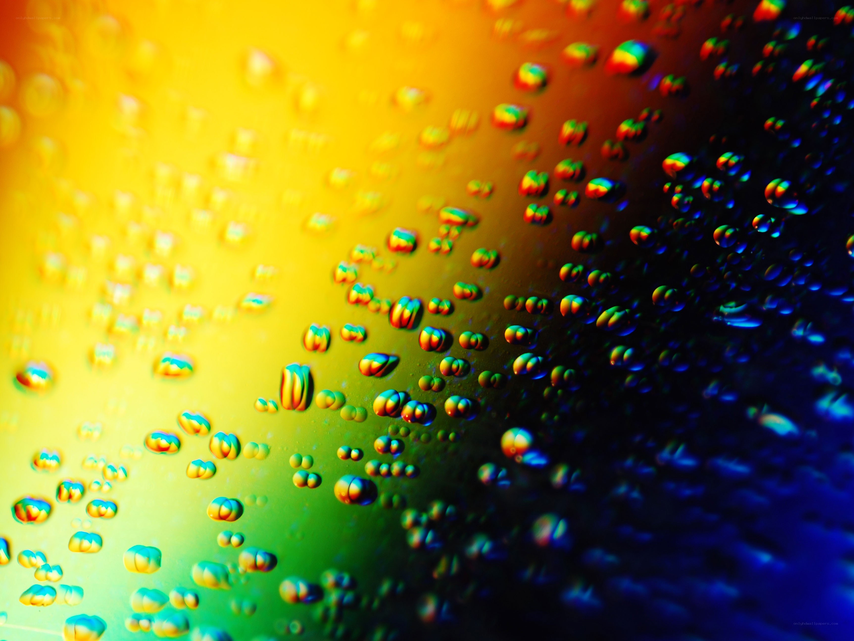 Colorful water droplets on surface