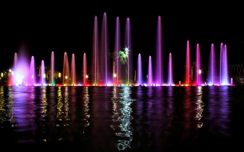 Colorful Water Fountains — Purple, Dramatic