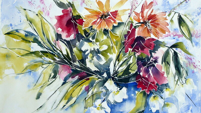 Colorful Watercolor Flowers — Blue