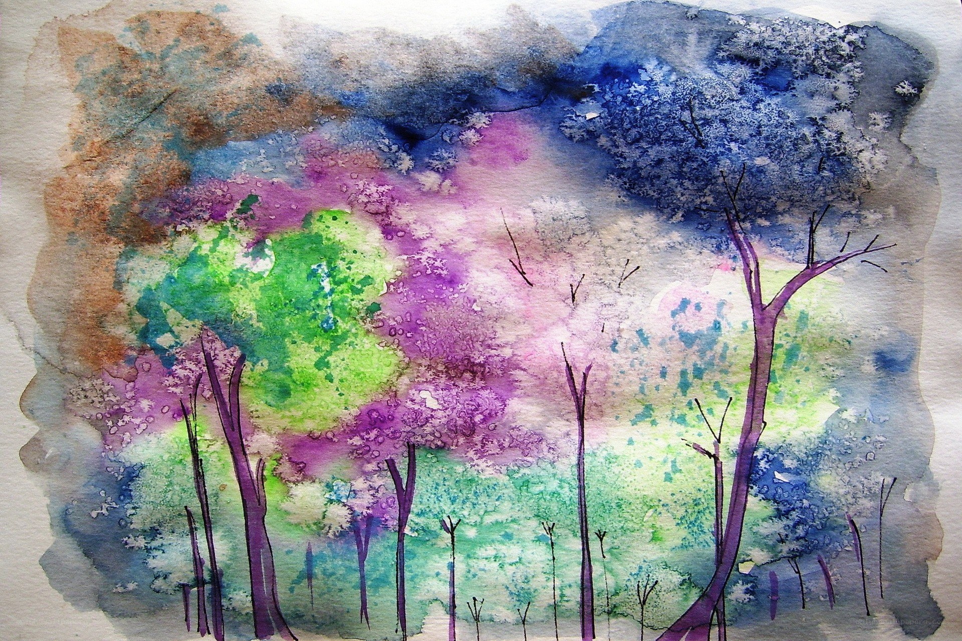 Colorful watercolor forest