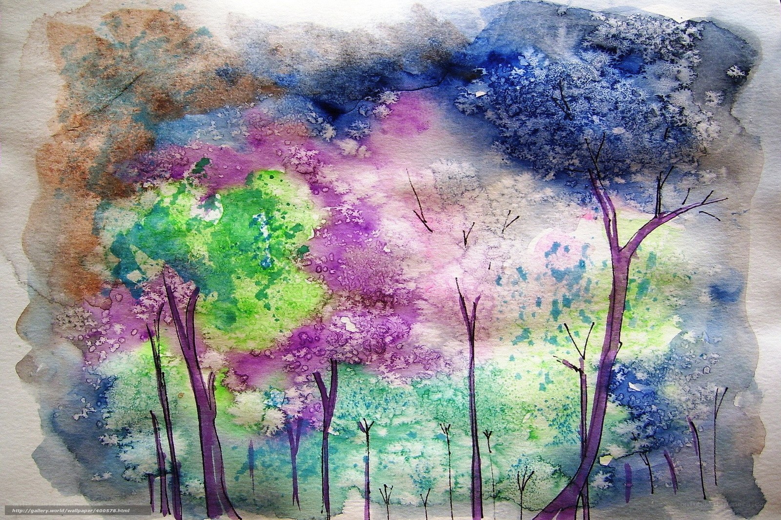 Colorful watercolor forest