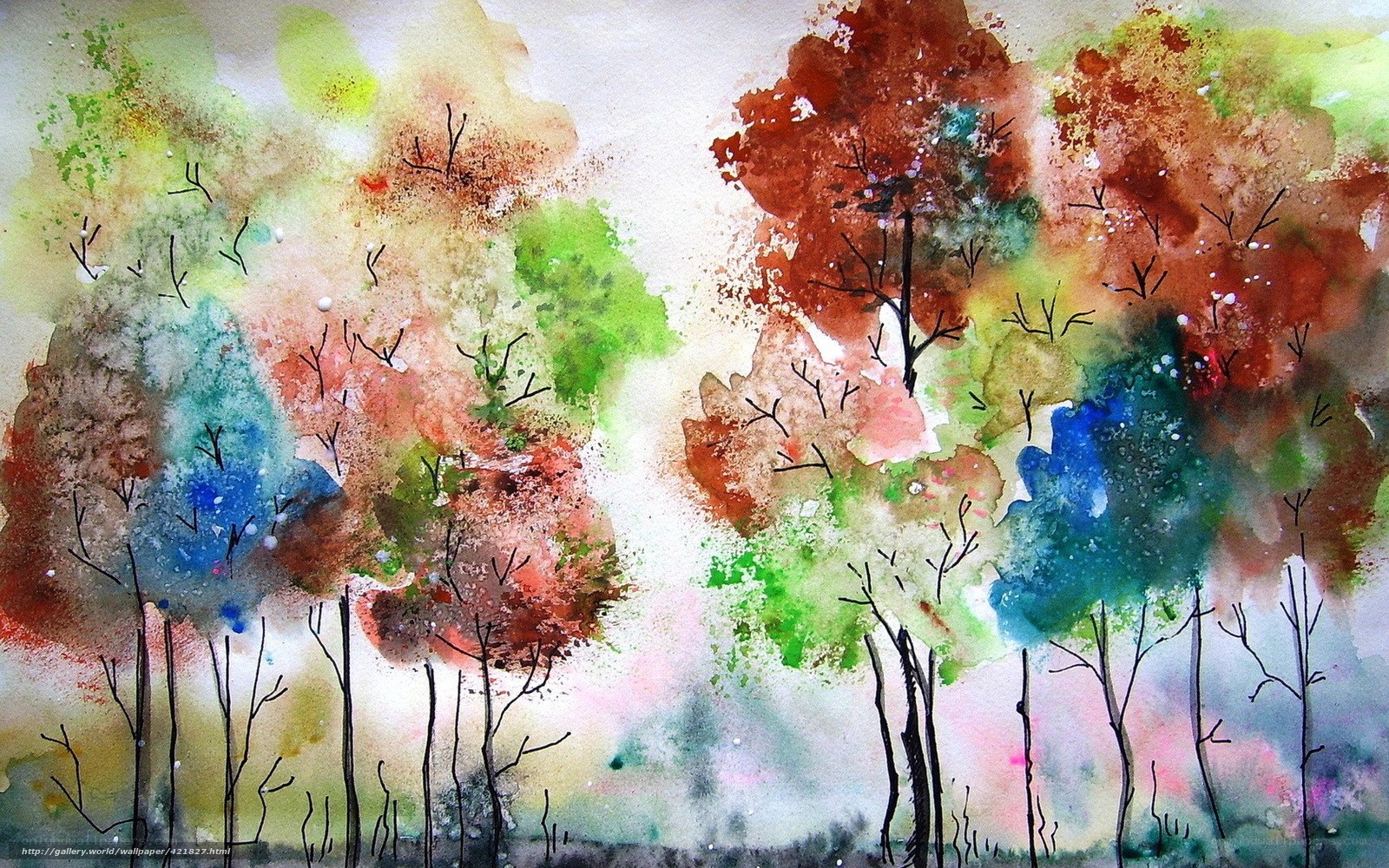 Colorful watercolor trees