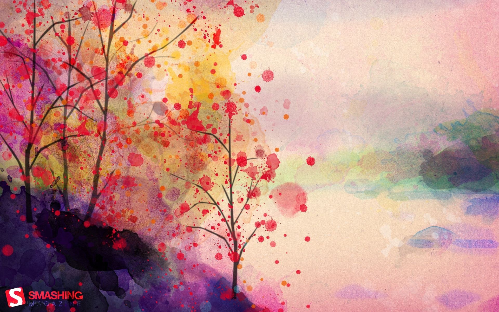 colorful watercolor trees