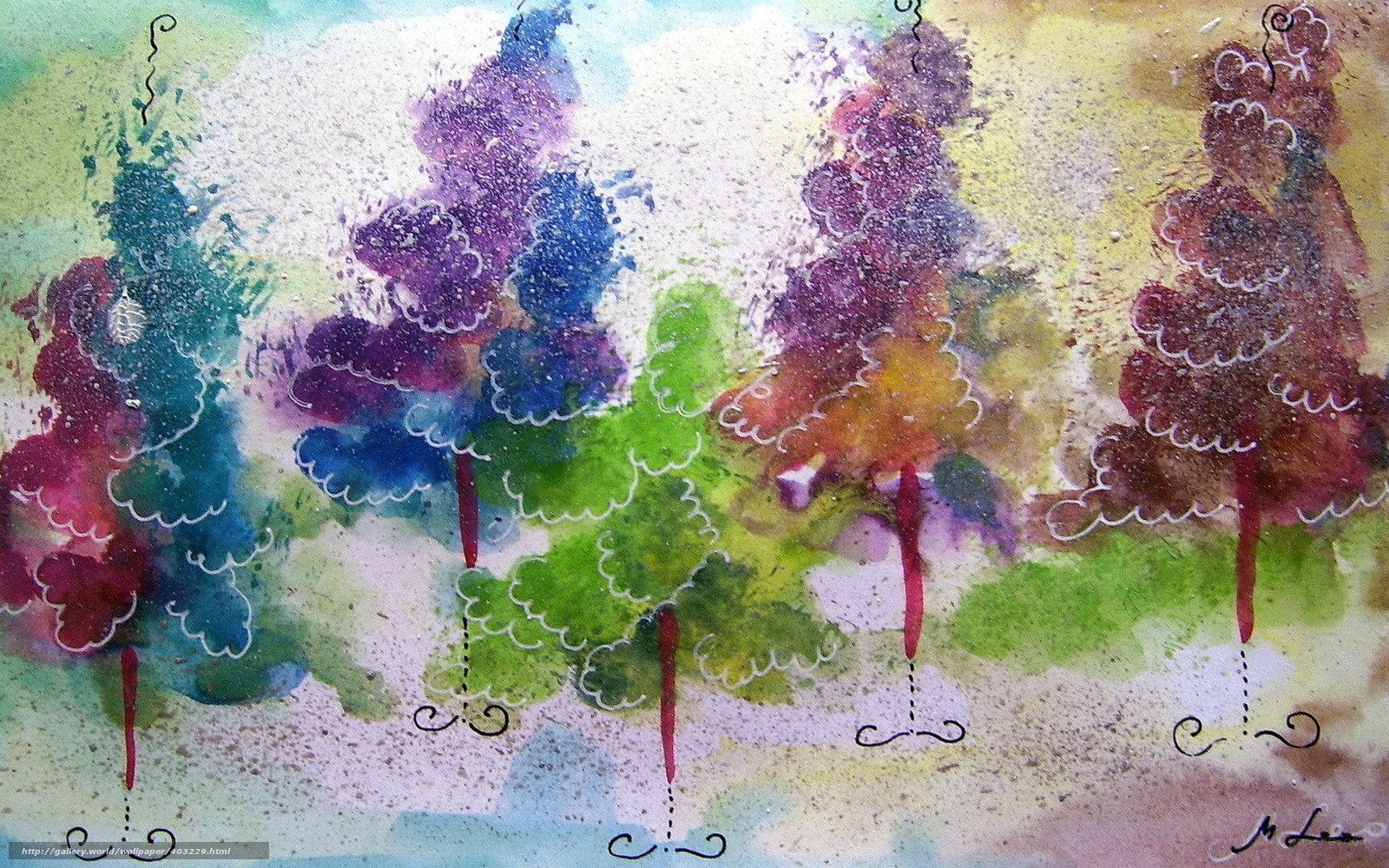 Colorful watercolor trees