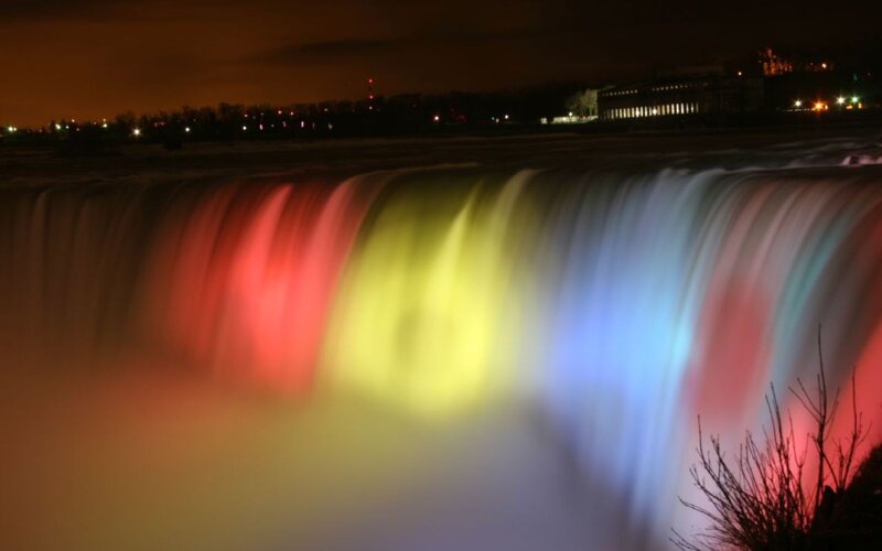 colorful waterfall at night