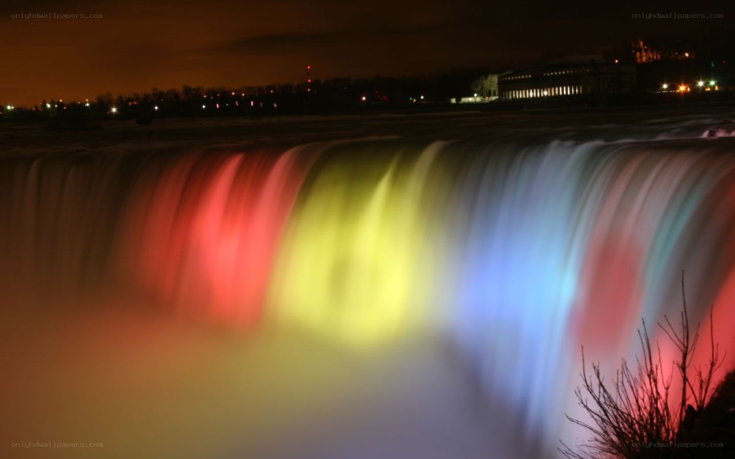 colorful waterfall at night