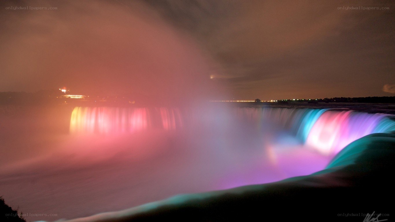 colorful waterfall at night