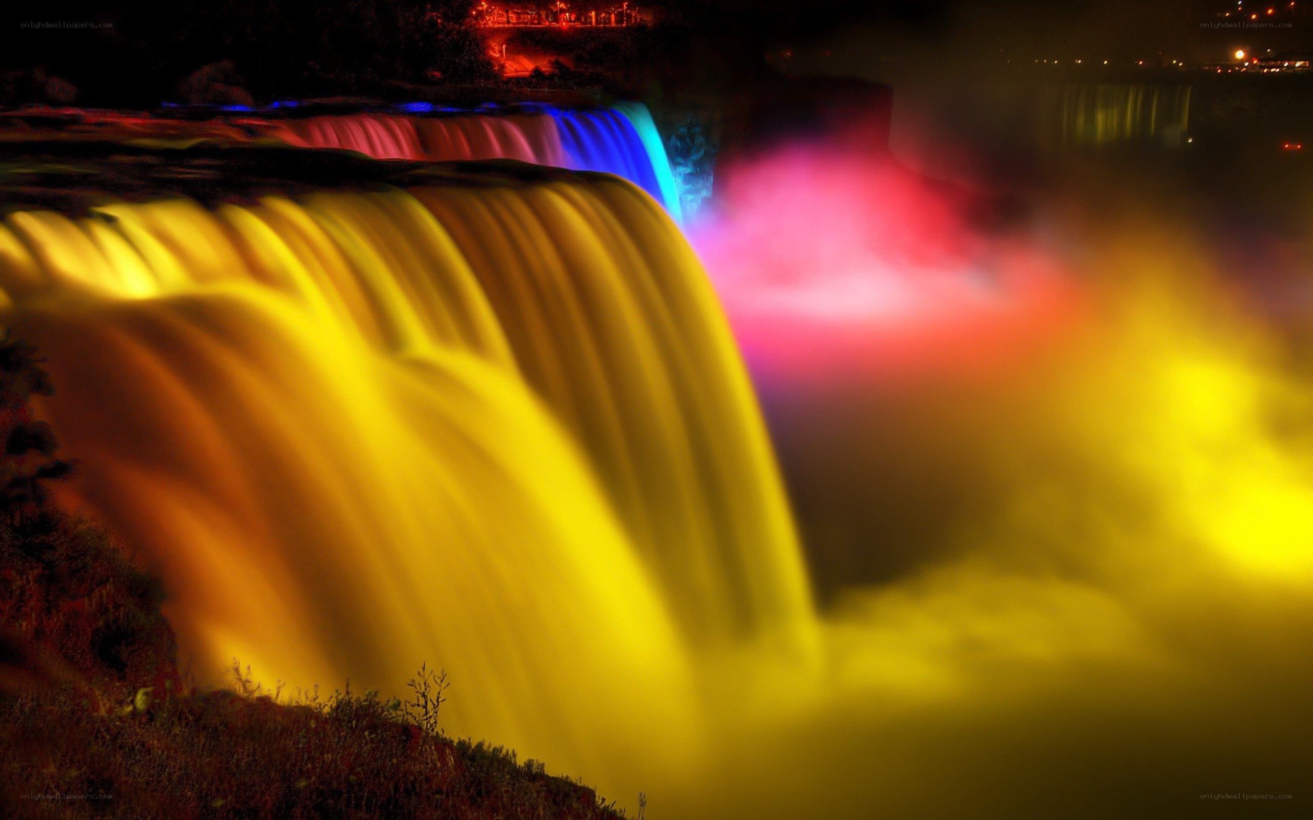 colorful waterfall at night