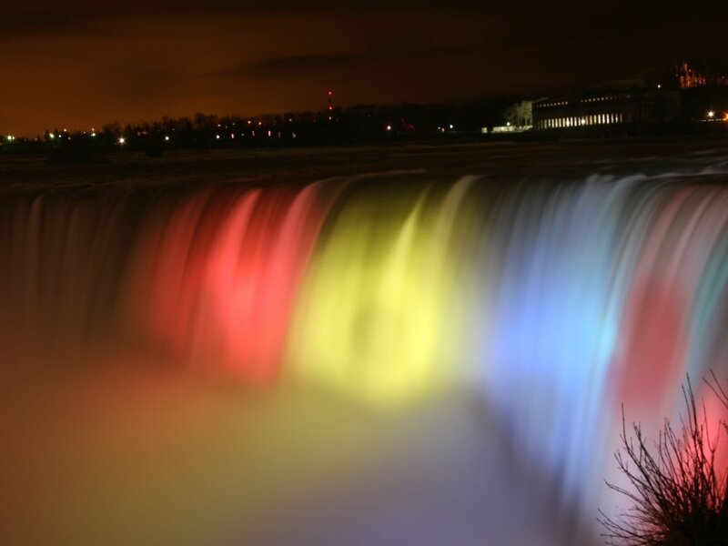 colorful waterfall at night