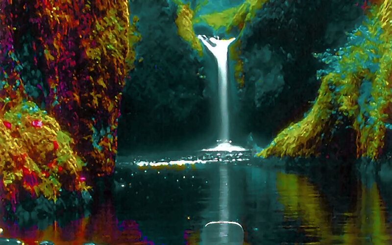 Colorful waterfall in a canyon