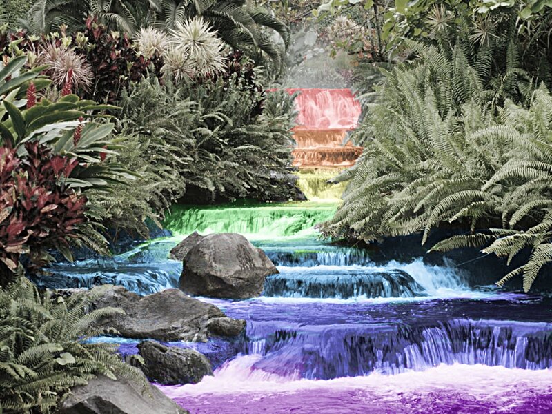 Colorful waterfall in tropical garden