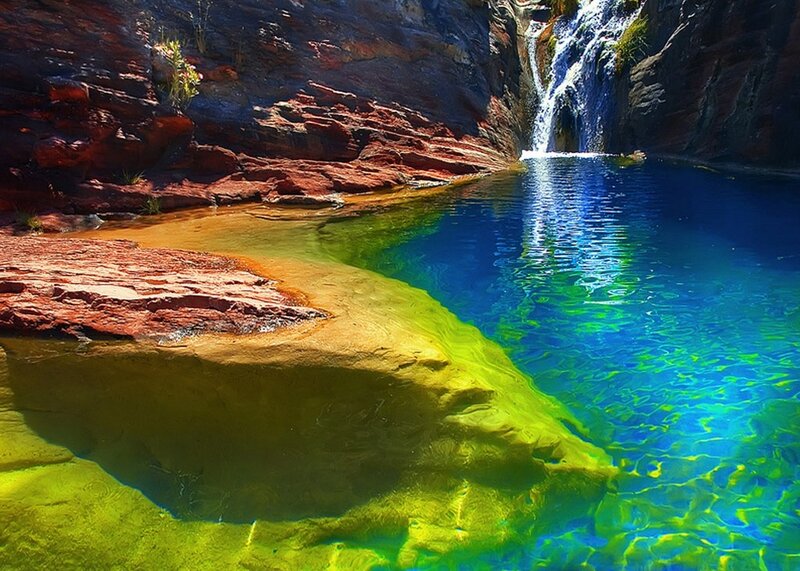 Colorful waterfall pool