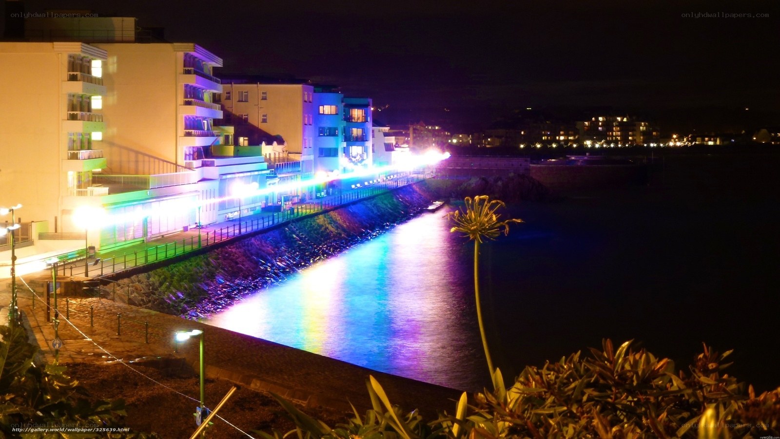 colorful waterfront at night